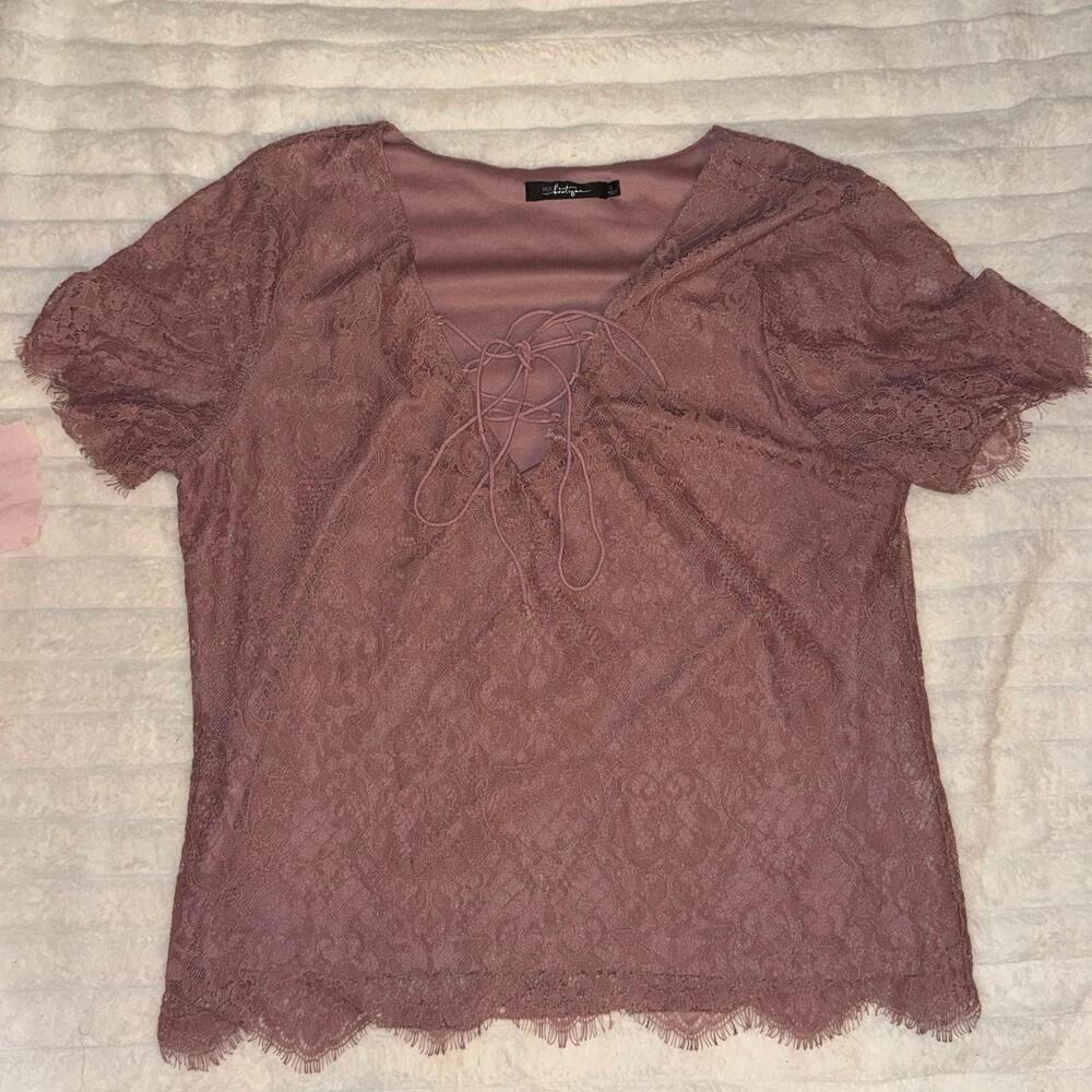 Women's Lace Dusty Rose Lace Up Top Boho Chic Romantic‎ Cottagecore Date Night L
